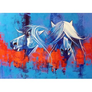 Momin Khan, 22 x 28 Inch, Acrylic on Canvas, Hores Painting, AC-MK-142